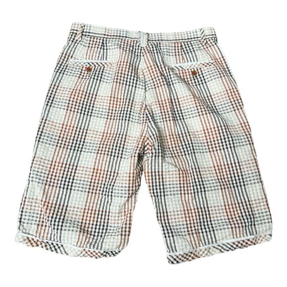 Silversilk Mens 100% Linen Seersucker Plaid Bermuda Style Preppy Shorts Size 38 - Picture 2 of 6